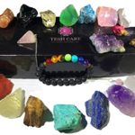 Tesh-Care-Chakra-Therapy-Starter-Collection-17-pcs-Healing-Crystals-kit-7-Raw-Chakra-Stones7-Colorful-Gemstones-AmethystRose-Quartz-PendulumChakra-Lava-BraceletDry-RosesGuideCOAGift-Ready-0